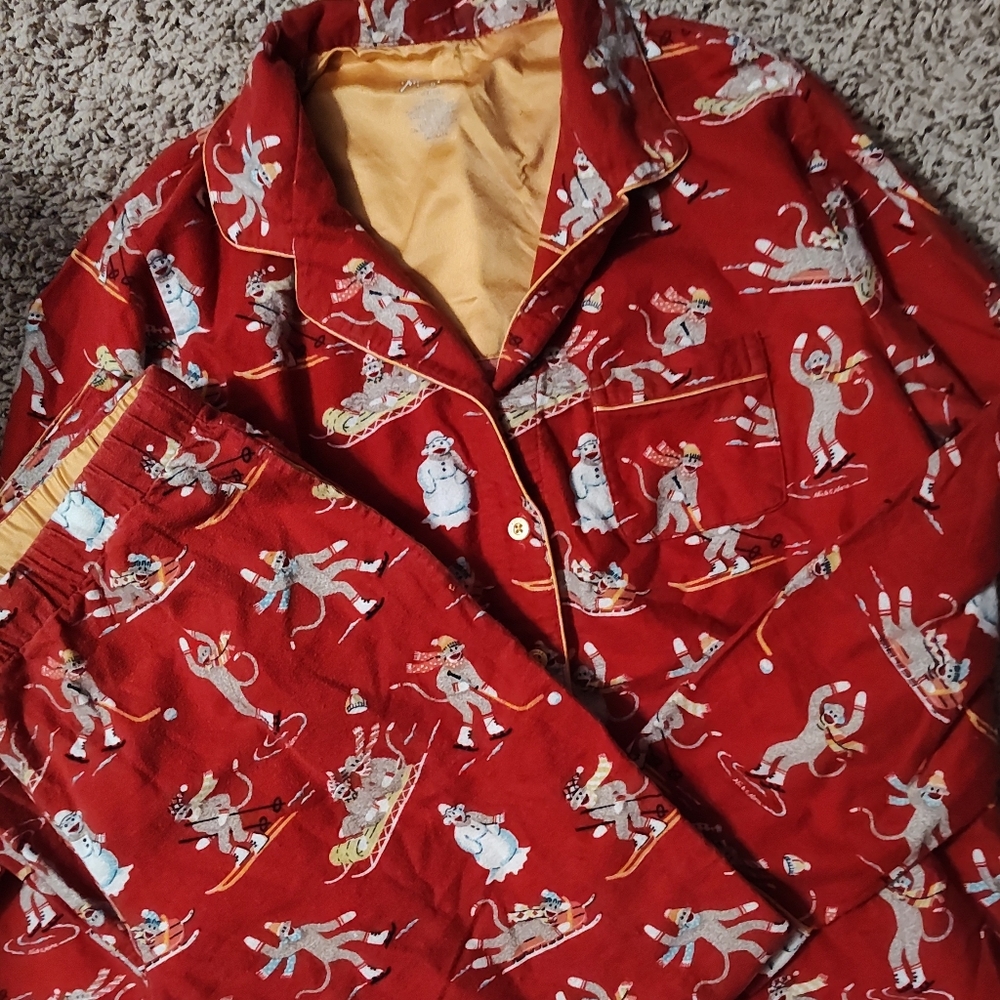 Nick & Nora sock monkey flannel pajama set. Medium